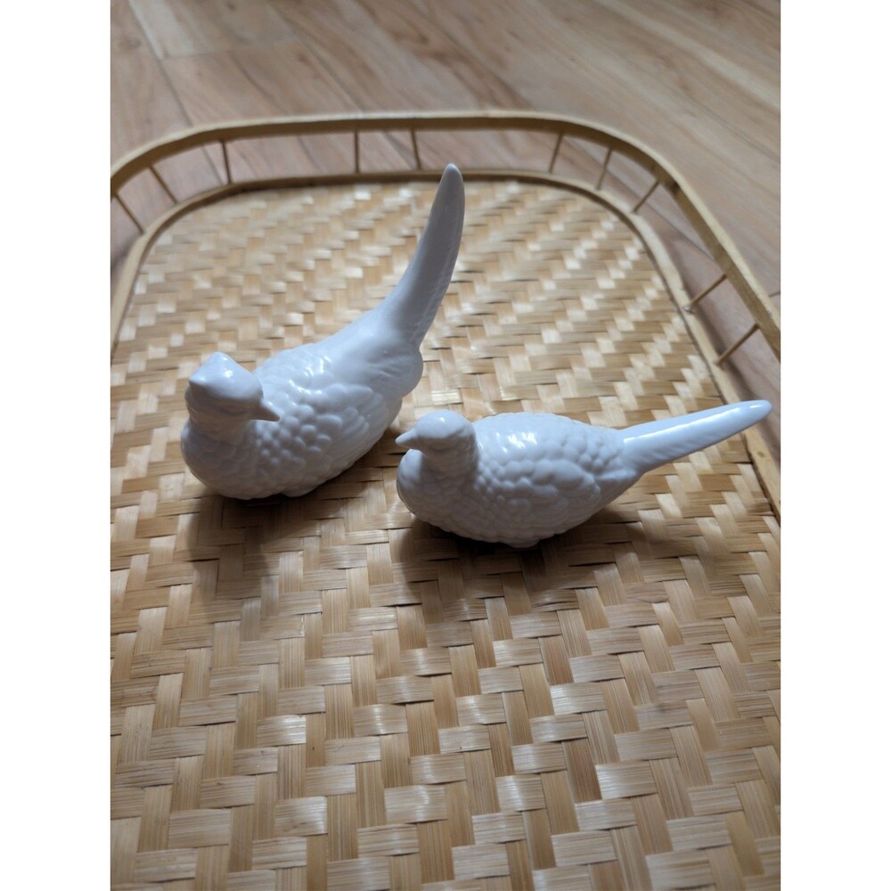 Vintage MCM White Ceramic Pheasant Figurines Pair - Hollywood Regency Home Decor - Picture 2 of 13